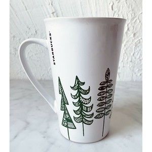 Starbucks 2015 Holiday Green Christmas Trees Tall 14.67 fl oz Mug - Coffee Cup